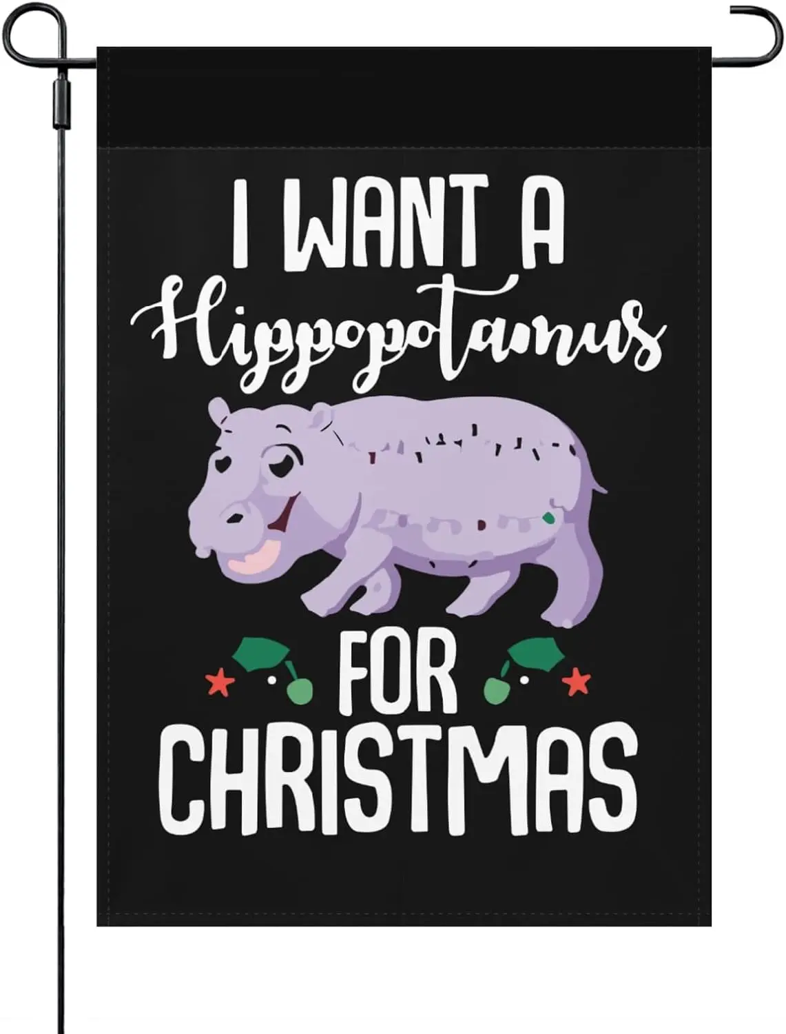 Garden Flags I Want A Hippopotamus For Christmas Garden Flag, Retro Outdoor Flags Double Sided For House House Flags Yard Decor