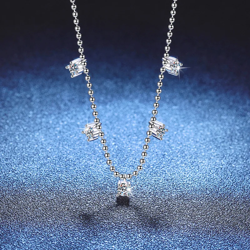 

Platinum PT950 18K Gold Necklace Moissanite Korean Version Starry Collarbone Chain 1 Carat D Color Moissanite Necklace for Women