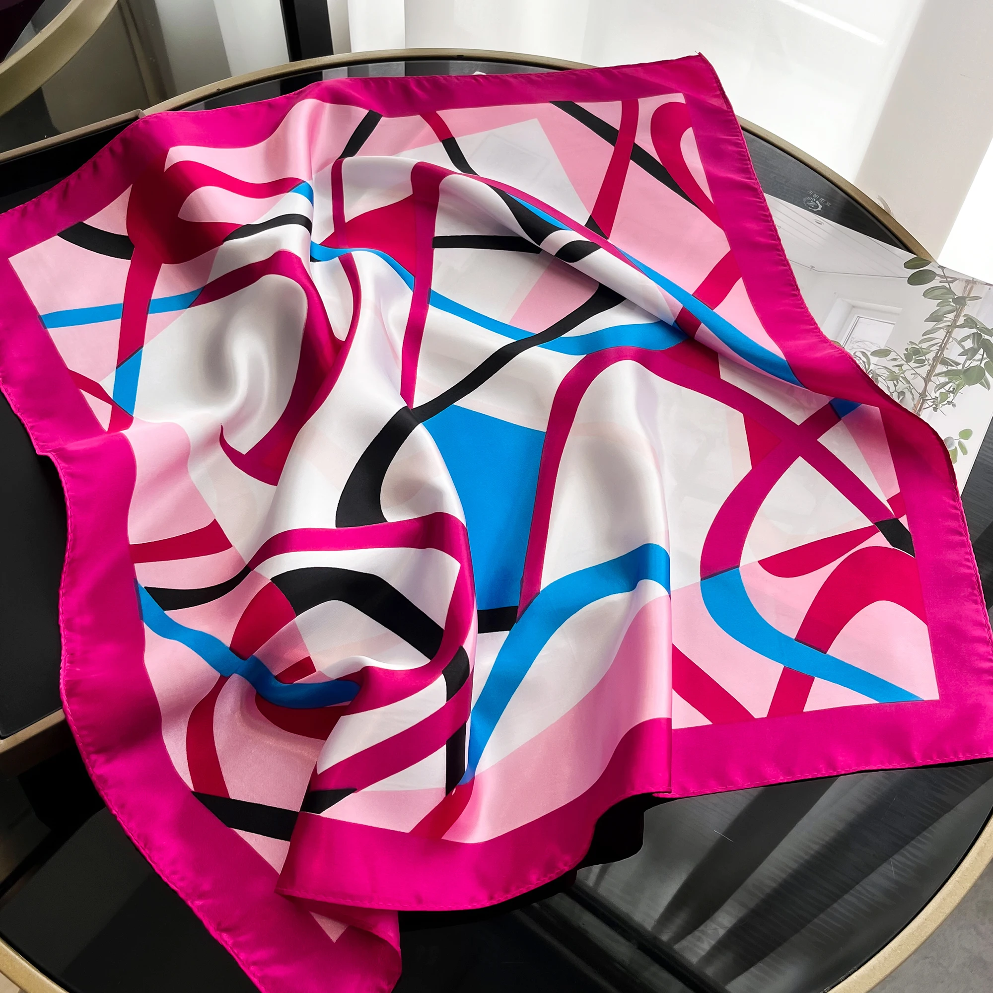 Luxury Square Silk Scarf for Women Hijab Hair Bands Neckerchief Female Satin Shawl Ribbon Headband Fashion Bandana 2024 New