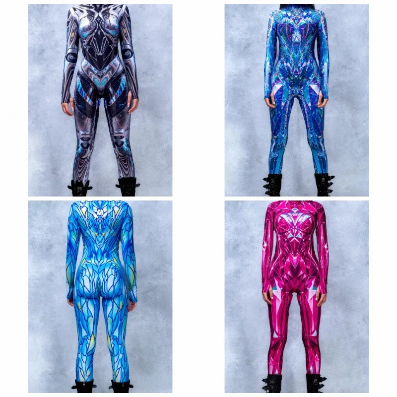 Halloween New Fashion Blue Adult Female Music Festival Costume Cosplay Tights Punk Cool Tights Stage Role-playing Outfits