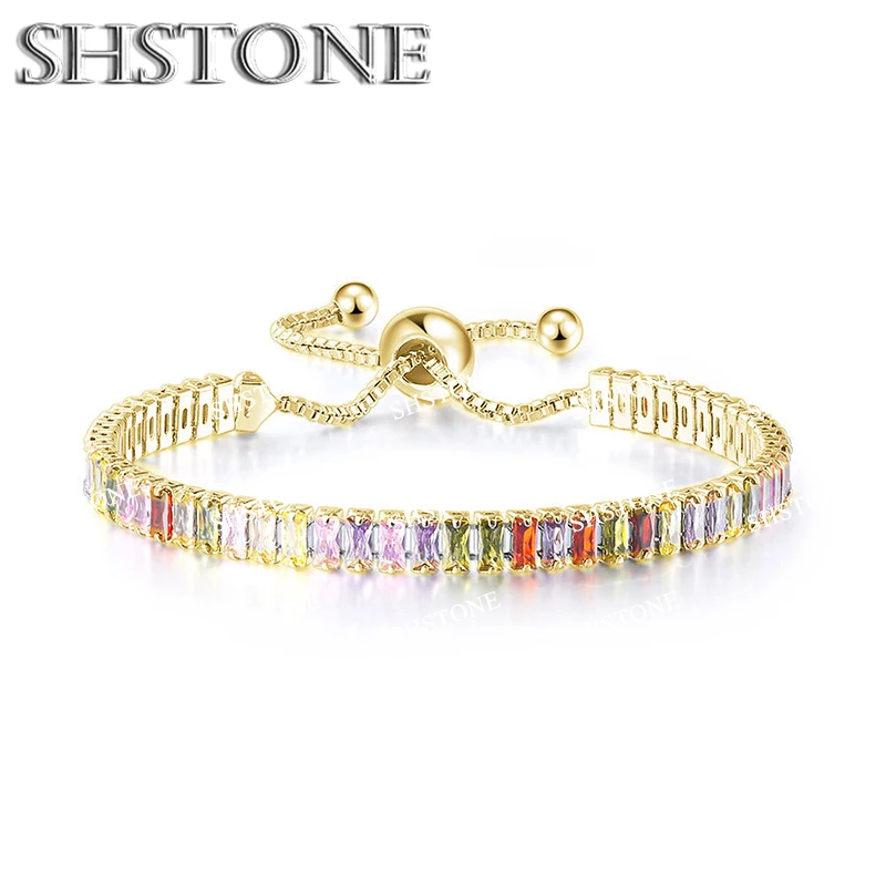 Edle 925 Sterling Silber Armband Kette Luxus Farbe Kristall Hand Schmuck Für Frauen Charme Hochzeit Geschenk Party 18 cm