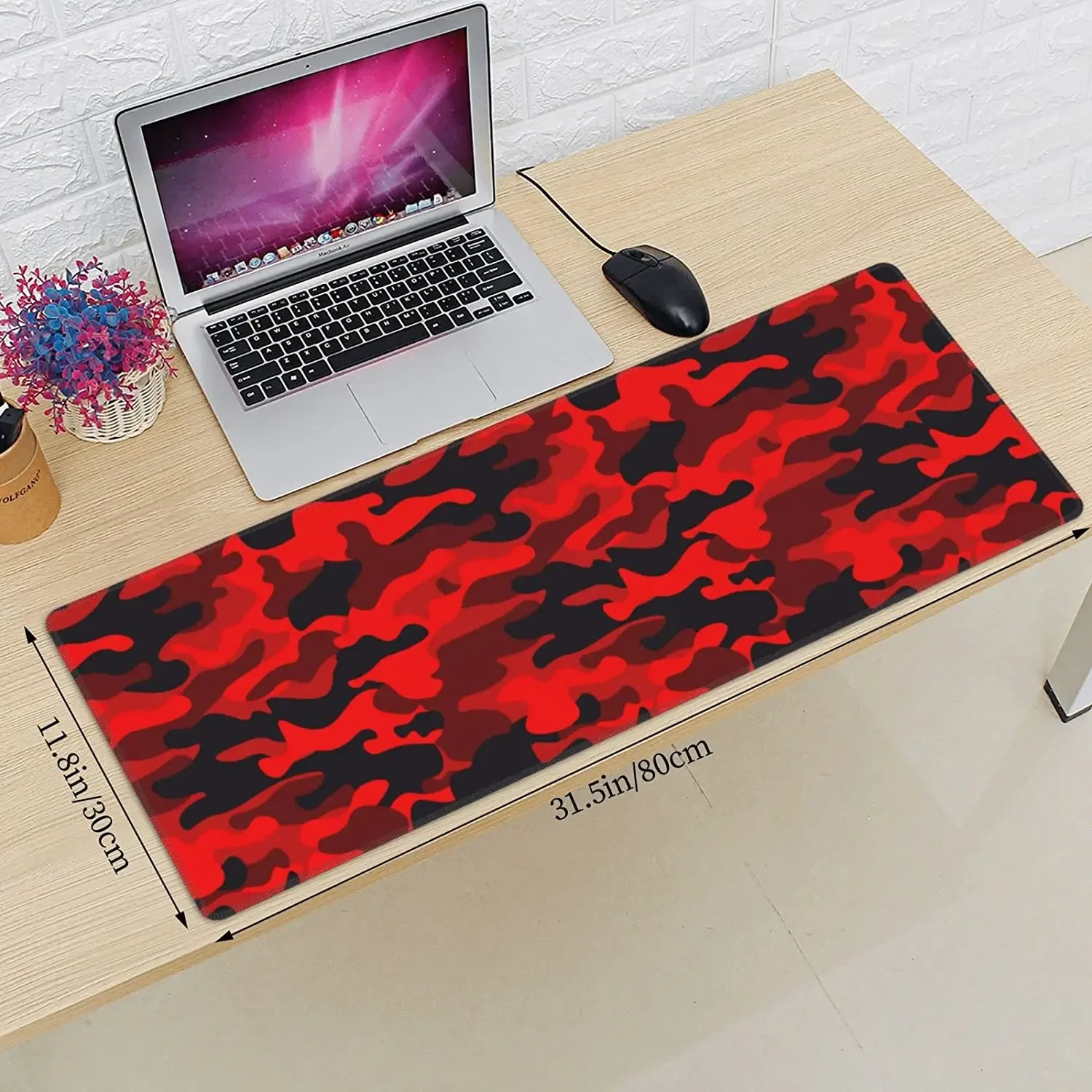 Red and Black Camo Extended Large Gaming Mouse Pad Non Slip Rubber Base Mousepad Stitched Edges 31.5 X 11.8 Inch