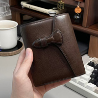 Retro Chocolate Brown M5 Notebook Three-fold Faux Leather Binder Small Notepad Portable Schedule Book Small Card Storage