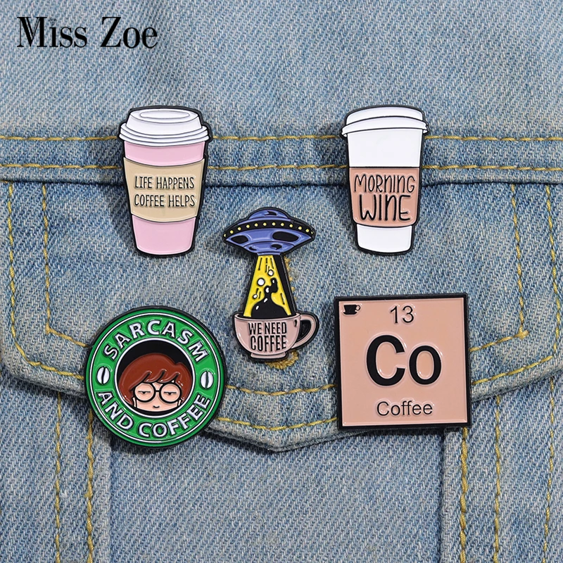 Powered By Iced Coffee Enamel Pins Custom Morning Wine Brooches Lapel Badges Funny Coffee Mind Jewelry Gift for Kids Friends