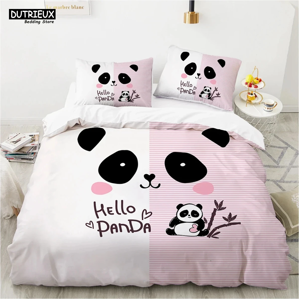 

Cartoon Lovely Panda Bedding Set White Bed Linen 3D Print Gift For Girls 2/3pcs Twin Single Queen King Size Duvet Cover Set