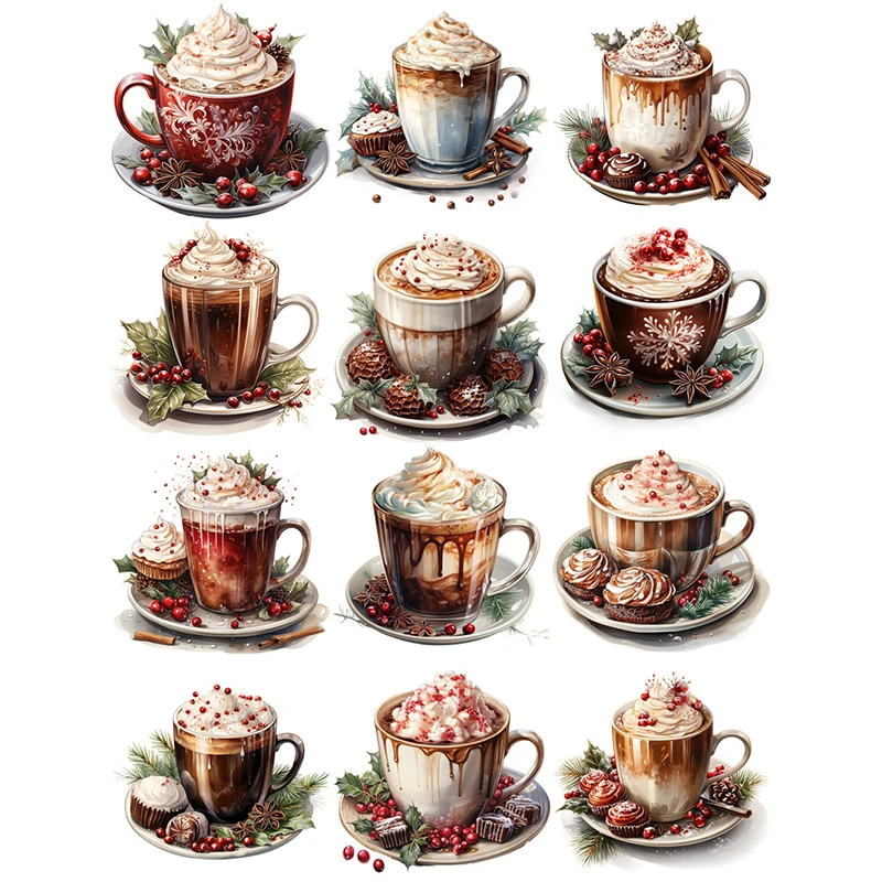 12Pcs/Pack Vintage Christmas Coffee Sticker DIY Craft Scrapbooking Album Junk Journal Decorative Stickers