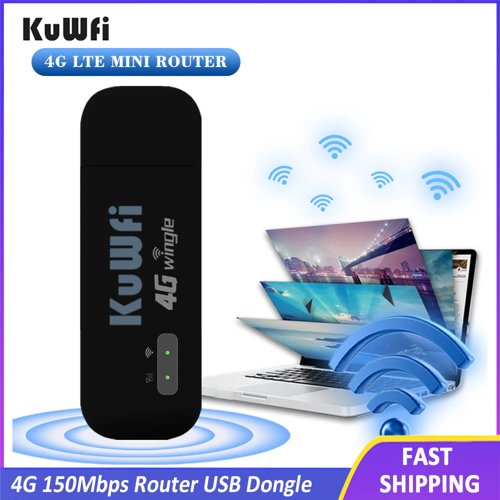 KuWFi Router USB Dongle nirkabel 4G, Router rumah kartu Sim Broadband ponsel stik Modem USB 150Mbps 4G