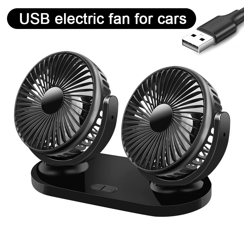 

Car Cooling Fan 360° Adjustable Dual Head Cooling Air Small Fan Brushless Motor Low Noise Automobile Vehicle Fan USB For Car Use