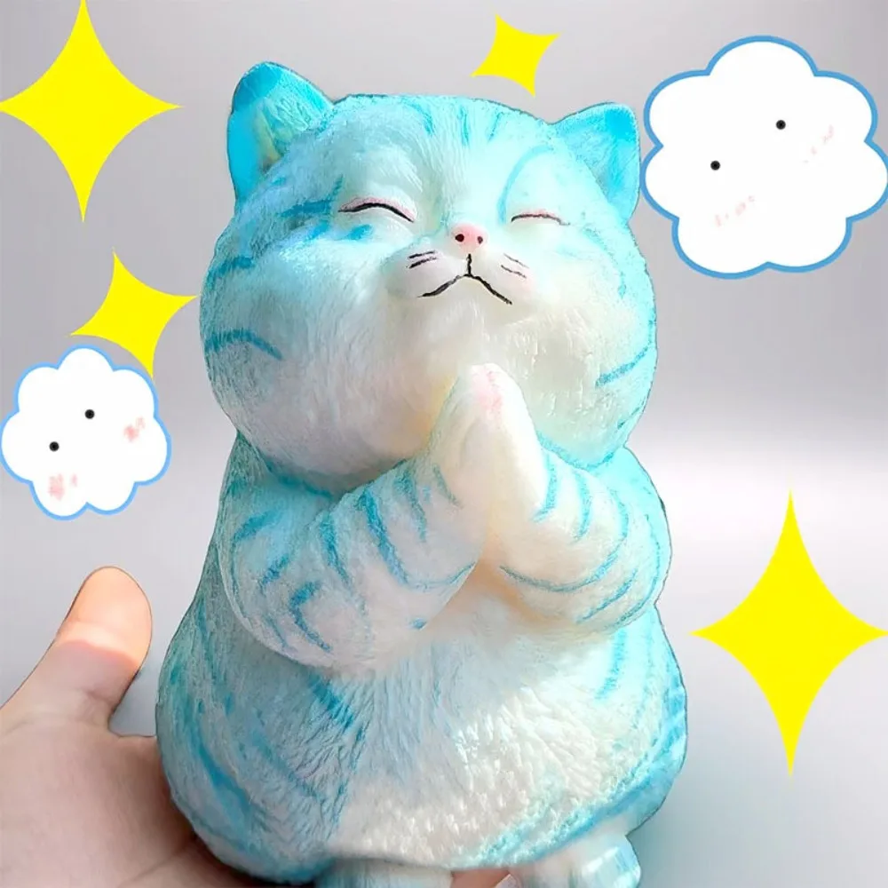 祈りの猫-大きな猫のぬいぐるみ-握りおもちゃ-カラフルな漫画風動物-猫型の握りおもちゃ-大きな柔らかい人工猫のぬいぐるみ-握りおもちゃ