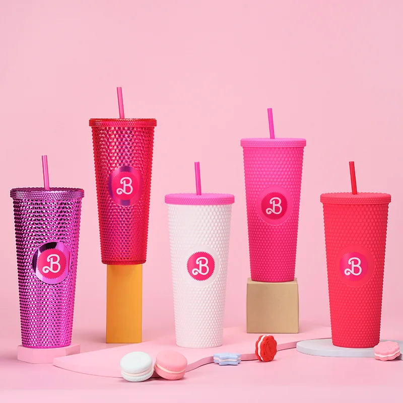 Gobelet en plastique rose avec couvercle et paille, réutilisable, sans BPA, diamant, tasse B, moderne