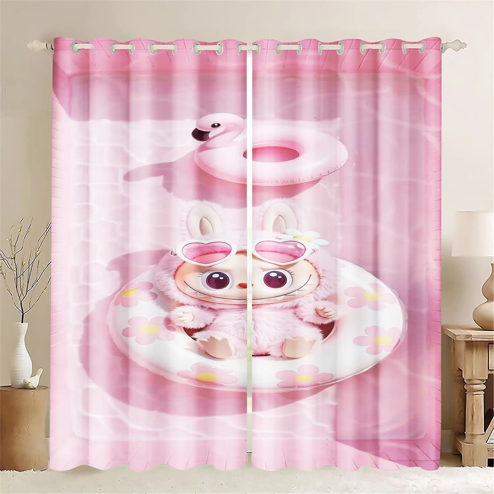 

Cartoon Curtain Labubu The Monsters Zimomo Print Bedroom Polyester Shading Living Room Window Blackout Partition Home Decoration