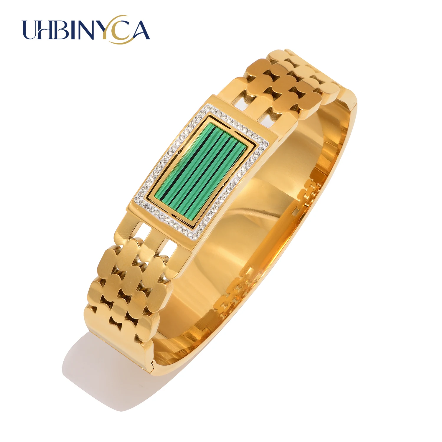 

Элегантный ажурный браслет для женщин из полированной нержавеющей стали с покрытием из 18-каратного золота, гипоаллергенный, для повседневной носки и вечеринок, изысканное ювелирное украшение