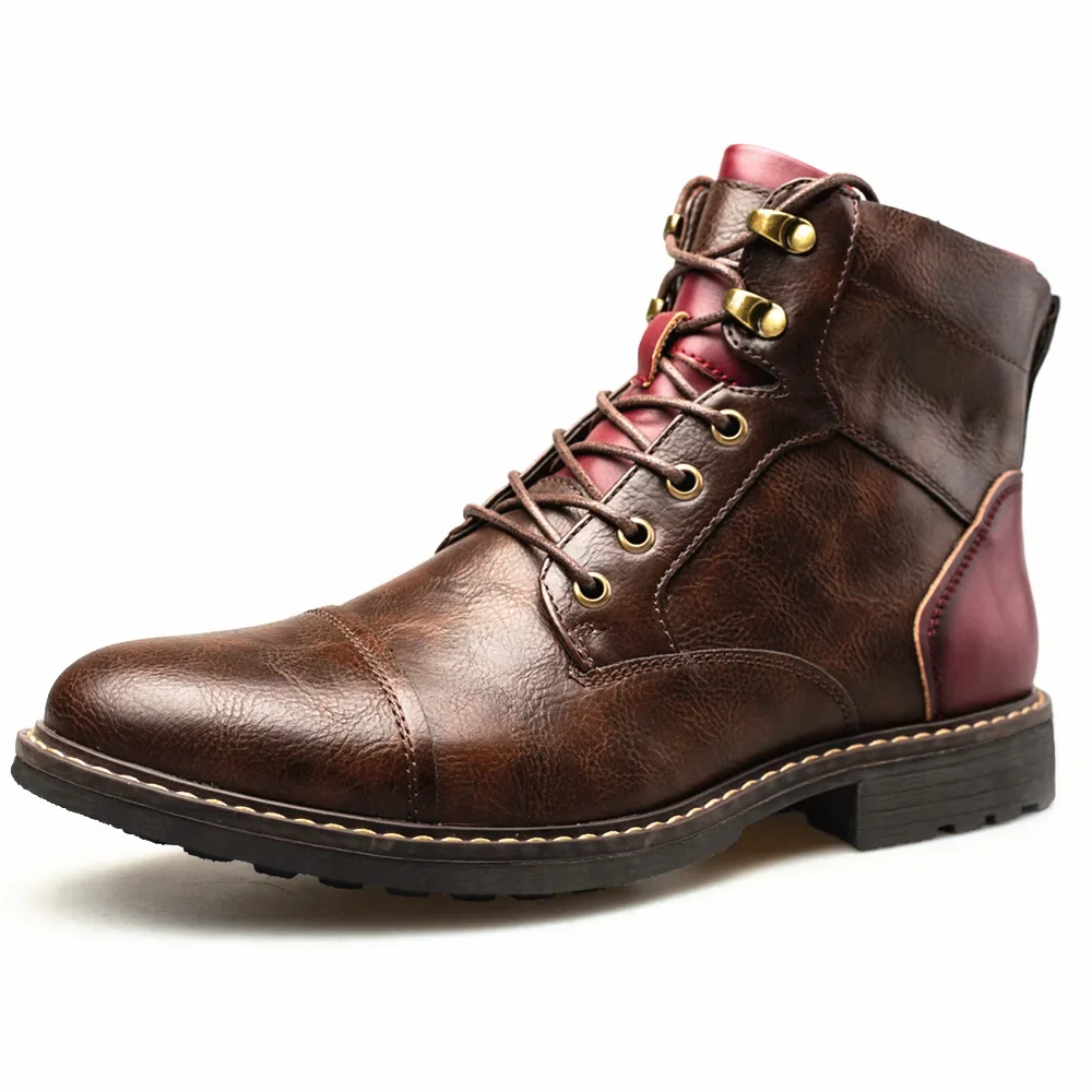 

Men Boots Leather Vintage Zipper Style Ankle Lace Up Footwear