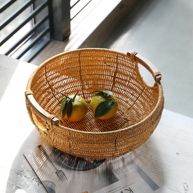 

Decorative Woven Fruit Basket Vintage Imitation rattan Bread Storage Basket Multipurpose Kitchen Organizer for Fruits Snacks