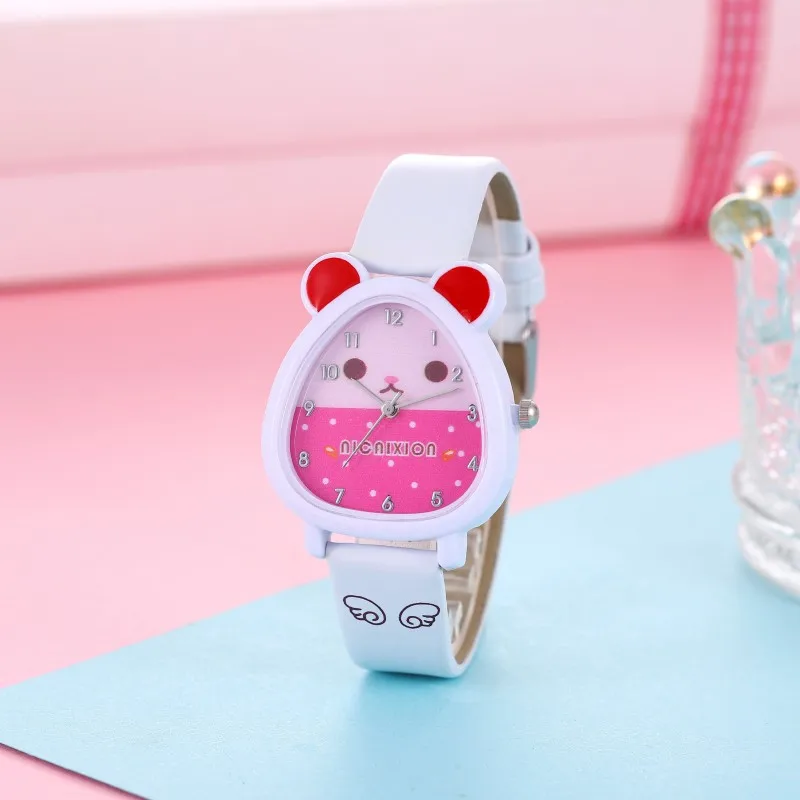 Hot selling new cartoon color cute ear print color children\'s watch for boys and girls, elementary school quartz watch