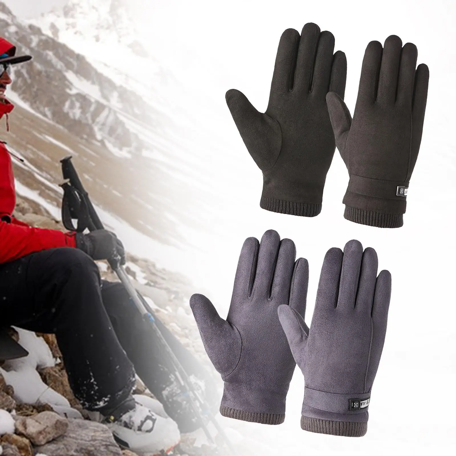 Winter Suede Gloves Windproof Comfortable Cold Weather Thicken Outdoor Sports Equipment for Running Cycling Riding Snow Fishing