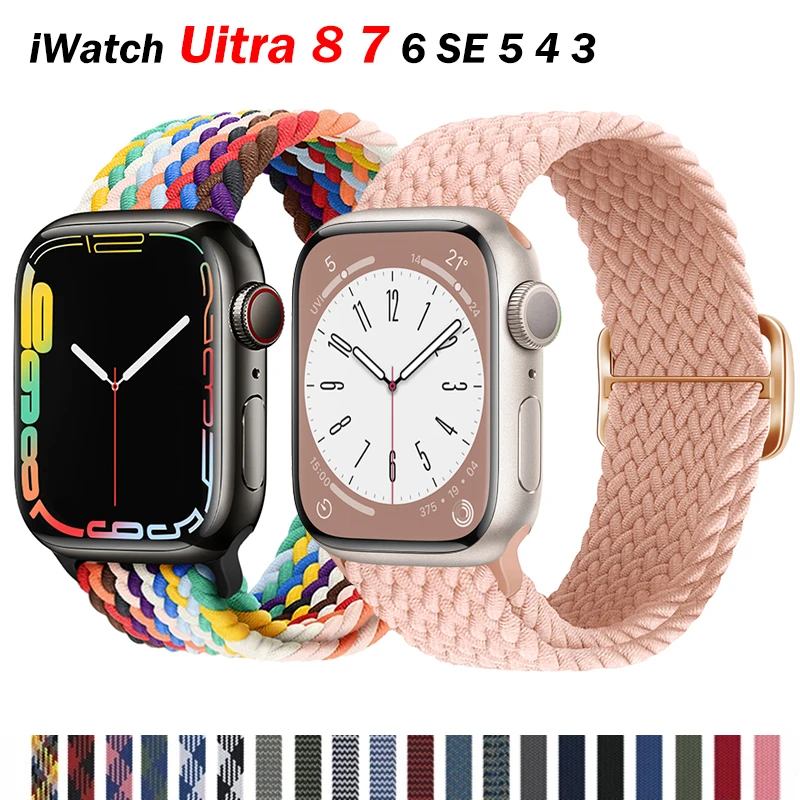 Braided Solo Loop strap For Apple watch band 44mm 40mm 38 49mm 45mm 41mm Elastic correa bracelet iWatch series 8 3 se 6 7 Ultra