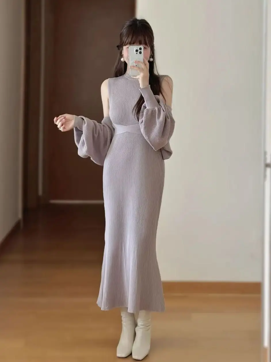 

Japan Dress Two-Piece Set Elegant Cherry Blossom Girl Slim Knitted Sweater Skirt Slightly Gentle Style Pure Lust Temperament