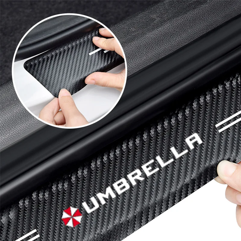 

4PCS Carbon Fiber Car Sticker Auto Door Threshold Waterproof For Umbrella Corporation Car Styling Decoration Accessories
