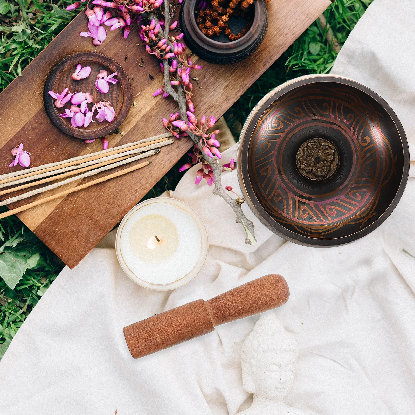 

Music Bowl Meditation Accessories Singing Set with Mallet Relaxation Copper