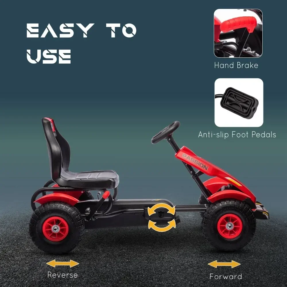 Go Kart à pédale pour enfants, jouets d'extérieur avec siège réglable, frein à main à manipulation tranchante, 4 roues en caoutchouc antidérapantes pour garçons et filles
