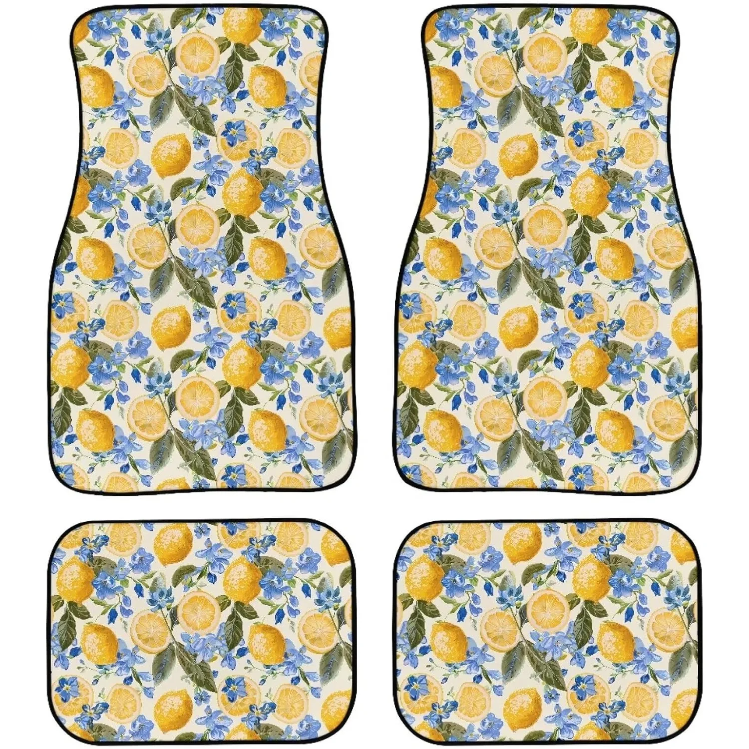 Non-Slip Vehicle Mats With Lemon Flower Design, Suitable For All Types Of Cars, Ideal For Women And Girls, All-Weather Front And