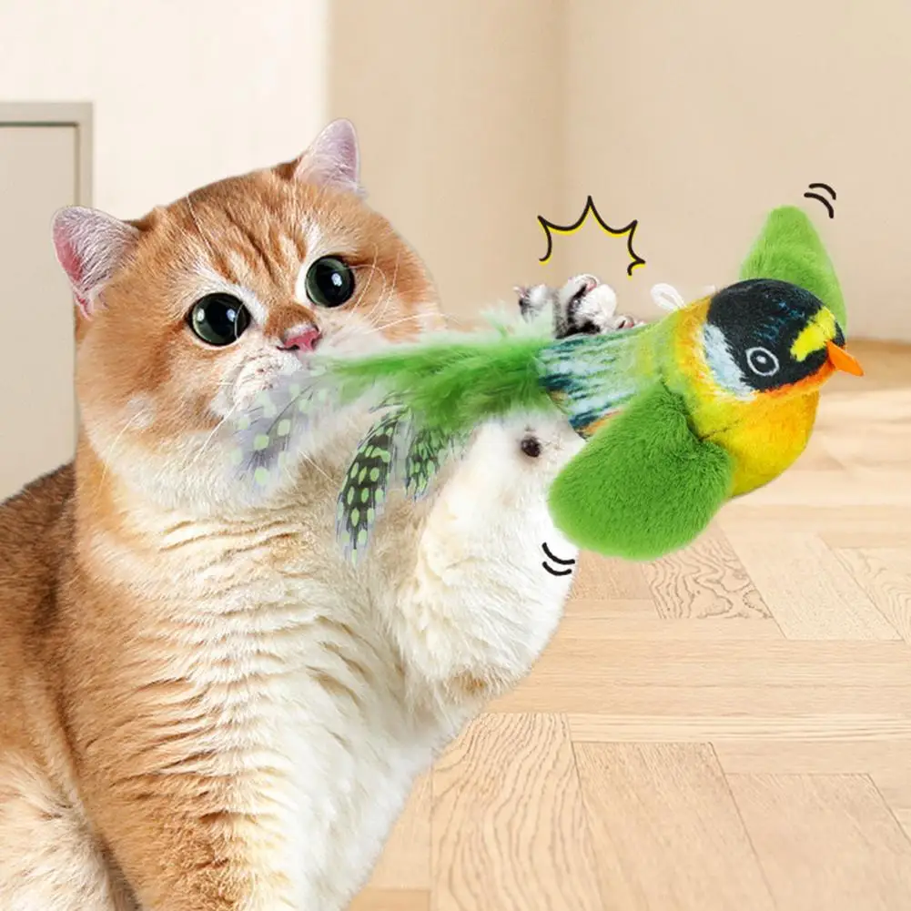 

Chirping Bird Cat Toy Interactive Flapping Wings Plush Bird Toy Battery Operated Stimulate Animal Kitten Toy Pet Accessories