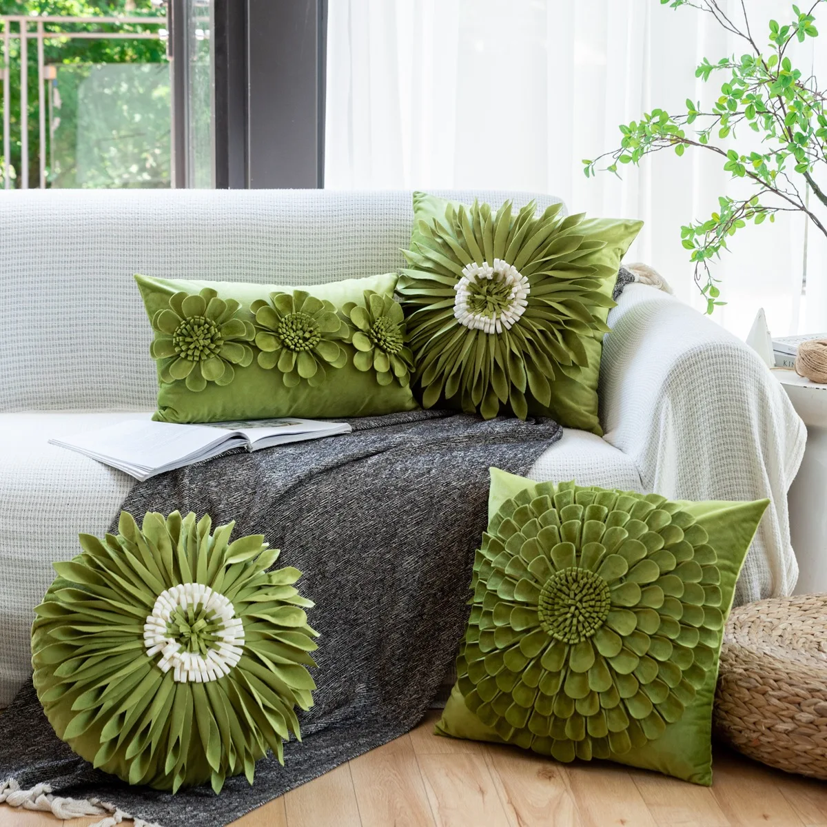 

Cushion cover green pillowcase Home Pillowcase high quality For Sofa Couch Dutch sunflower Cushioncover decor decoration maison