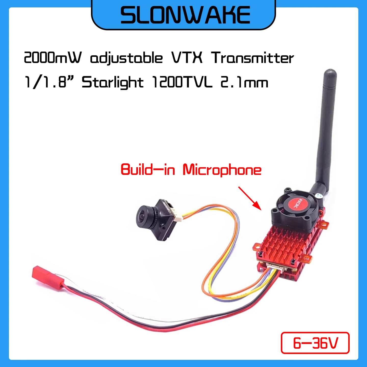 Over 10Km VTX 2W Wireless Microphone Transmitter+Caddx Ratel2 Starlight 1200TVL FPV Camera with 5 inch Monitor For RC view 2