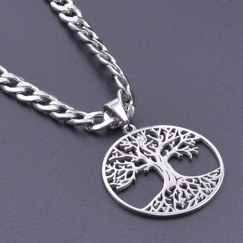 45/50/60/70/80/90 سنتيمتر شجرة الحياة قلادة مجوهرات من صلب لا يصدأ للنساء الرجال الهيب هوب قلادة القلائد Acier Inoxydable هدية