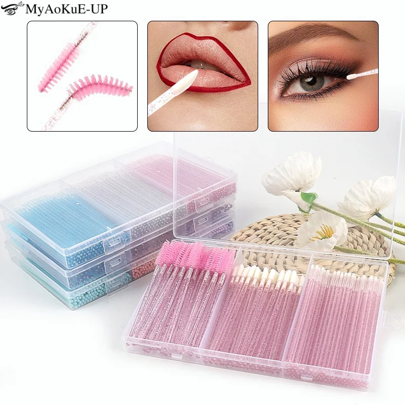 Conjunto de pincéis de maquiagem para cílios, 1/90/200/300 peças, silicone, sobrancelha, micro bastão de algodão, brilho labial, cotonete, ferramentas de extensão de cílios