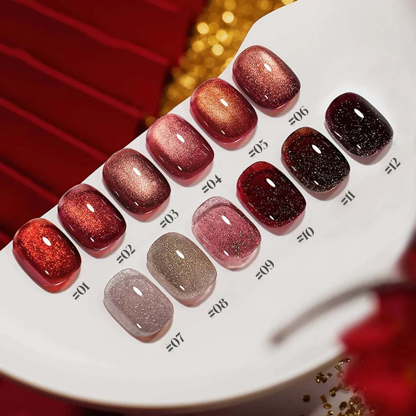 

1-12pcs 15ml Spring/Summer Nails New Year Red Cat Eye Diamond Gel Nail Polish UV LED Curing Holiday Women's Gift Nail Art Salon