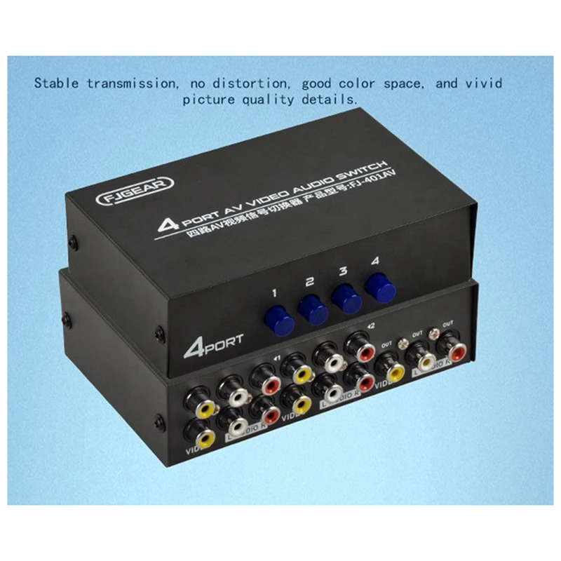 FJGEAR AV Switcher 4 Into 1 Out Av RCA Head Interface Audio And Video Switcher Multi-Function 4-Way AV Switcher Durable