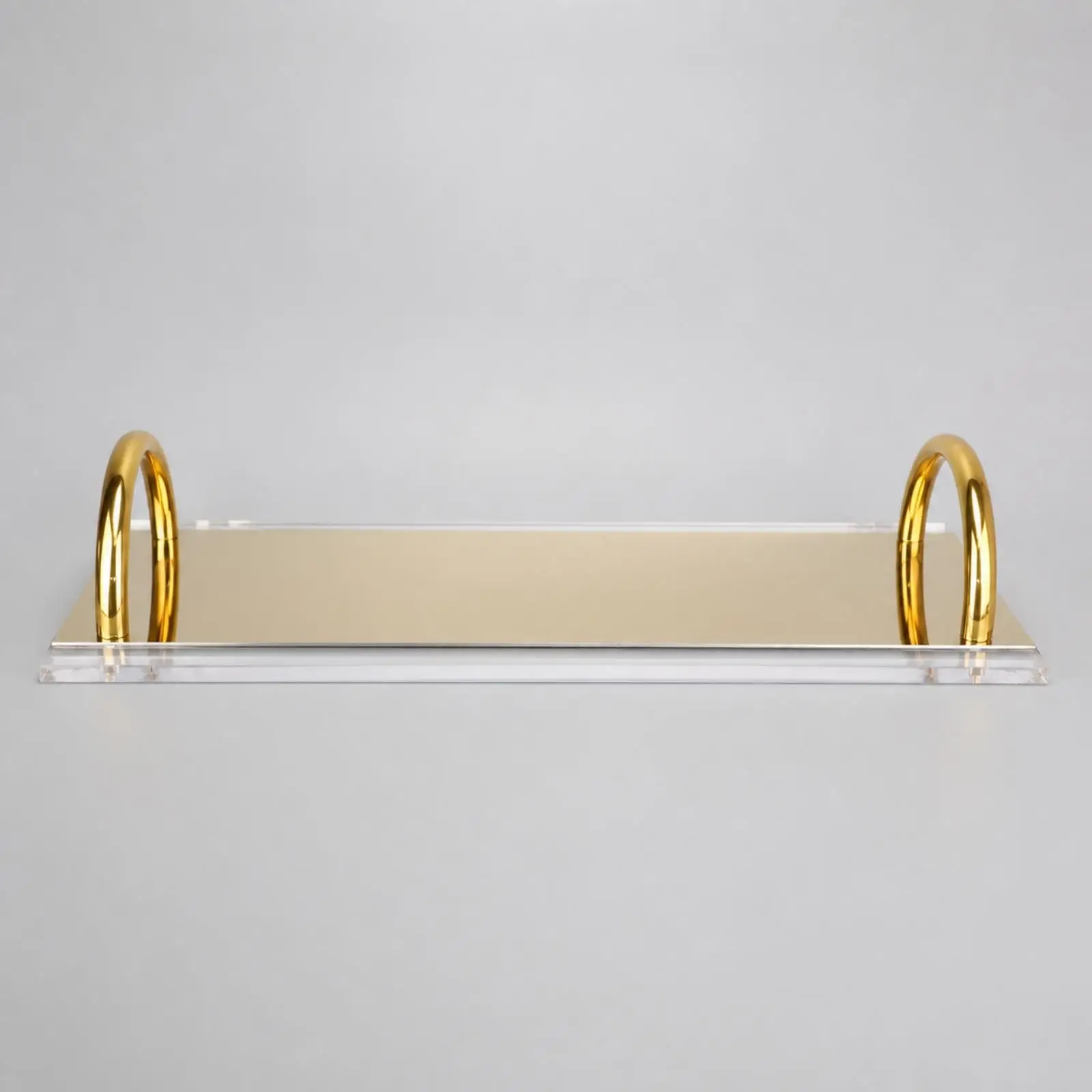 Rectangular Acrylic Tray with Metal Handles Reflective Acrylic Decorative Tray Transparent for Living Room, Bedroom, Home Office