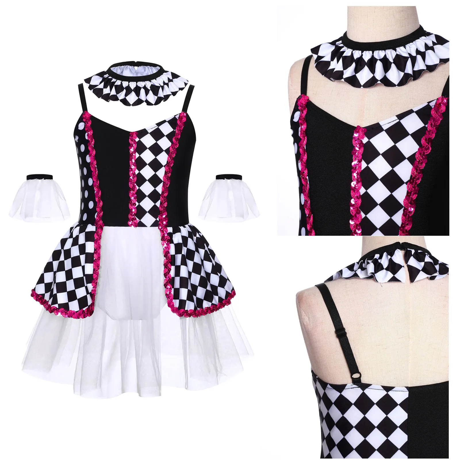 

Children Girls Ballet Dance Tutu Dress Spaghetti Strap Plaid Mesh Dresses Leotard Figure Skating Gymnastics Performance Costume