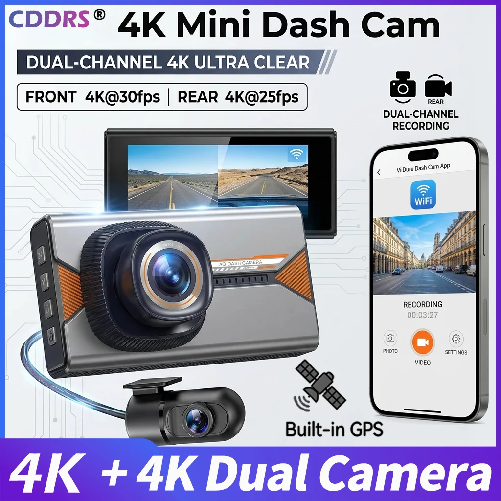 4K Mini Dash Cam Front and Rear 3