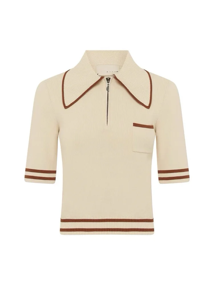 

Susan Casual Vintage Knitwear ort Sve Turn-down Collar Women's Top Faionable Zipper Slim Fit Pure Color Everyday ...