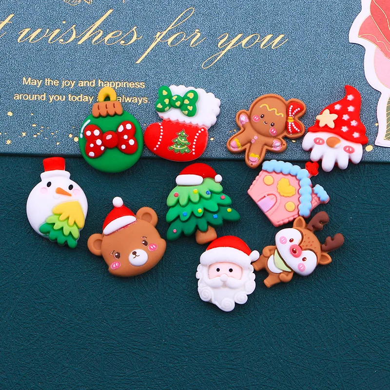 10Pcs Cartoon Christmas Girl, House Nails Art Charms Mixed Color 3D Resin Animal Rhinestones Decorations Nails Sugar Ornaments