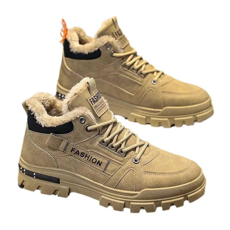 

Men Snow Boots Winter Anti Slip Plush Indoor Warm Cold Proof Man Snow Boots High Top Platform Lace Up Outdoor Sport Work Boots