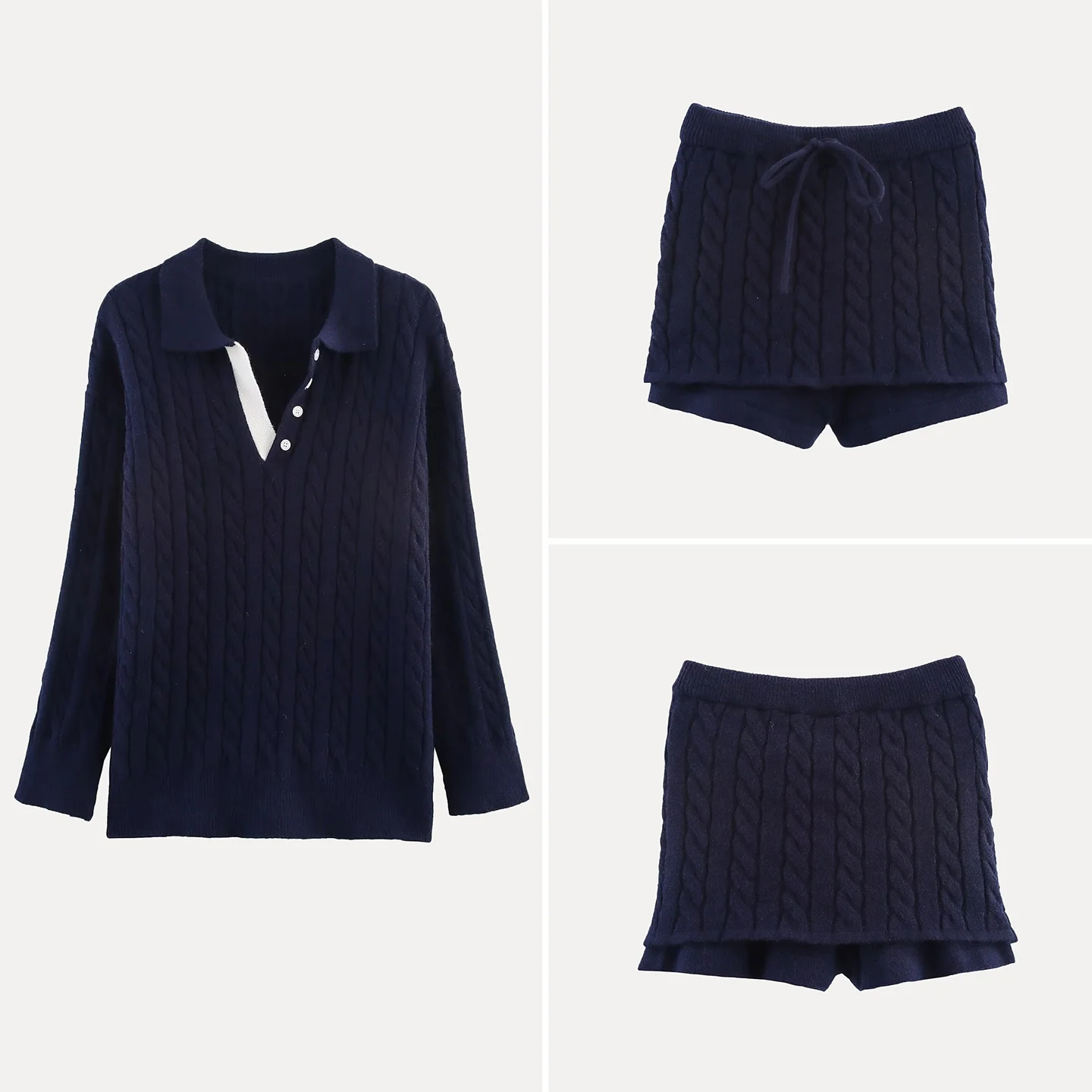 2025 Autumn New Women's Knitted Pure Color Embroidered Skirt Pants Set Faionable Casual Commute Outfit Two-Piece Ensemble