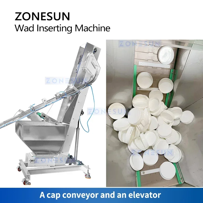ZONESUN ZS-WIM02 자동 유도 와드 삽입 기계 알루미늄 호일 라이너 플라스틱 병 뚜껑 포장 진동 피더