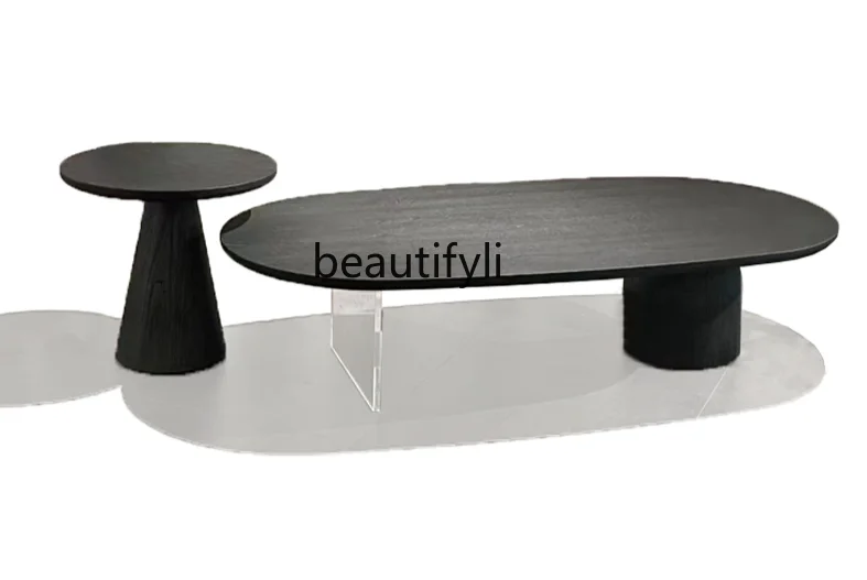 

Italian Minimalist Oval Combined Tea Table Creative New High-Grade Mid-Ancient Style Wooden Tea Table