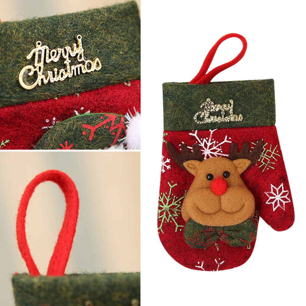 

1pc Cutlery Holder Bag Tableware Storage Retro Little Glove Reindeer Pattern Christmas Party Decoration Cutter Fork Organizer