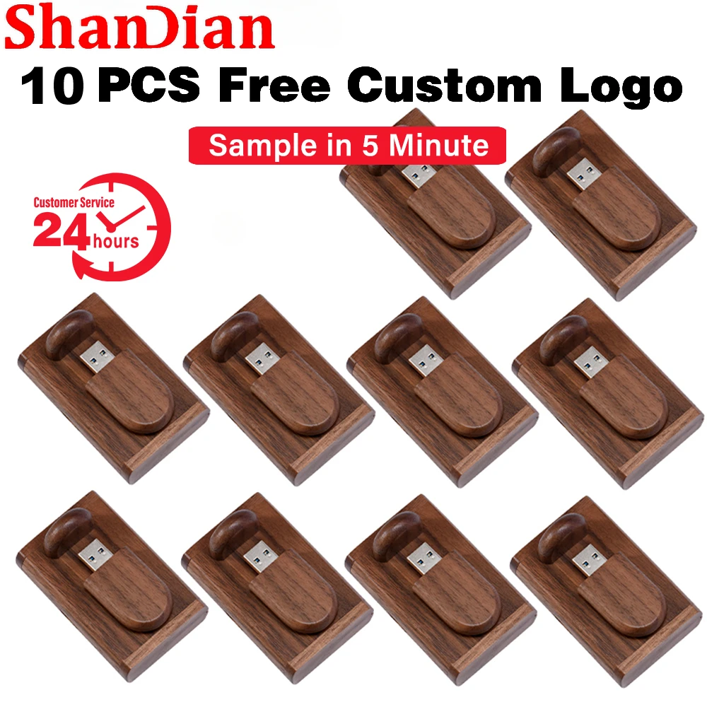 

10PCS/LOT Fashion Walnut USB Flash Drive 128GB Free Custom Logo Pen Drive 64GB 100% Real Capacity Memory Stick 32GB Wedding Gift