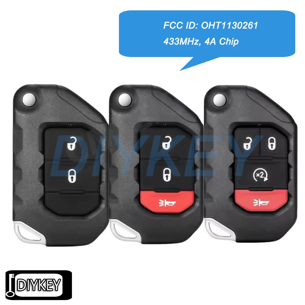 

2 / 3 / 4 Buttons Smart Flip Remote Car Key Fob 433MHz 4A Chip for Jeep Wrangler JL Gladiator 2018 2019-2024 FCC ID: OHT1130261