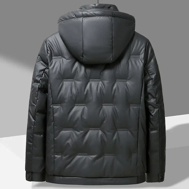 Chaqueta de plumas de piel de oveja para hombre, abrigo corto de talla grande, impermeable, con capucha, talla grande 7XL