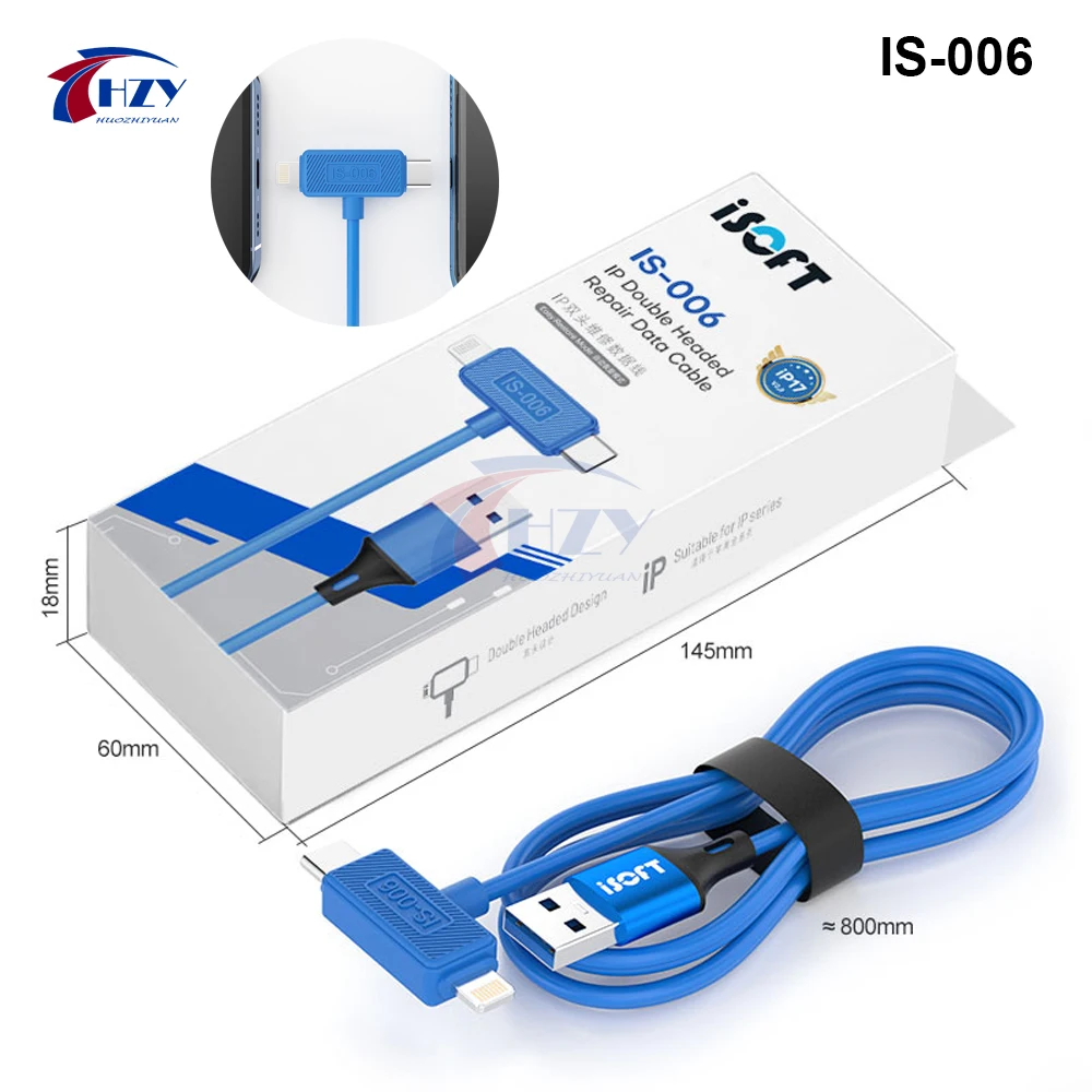 ISOFT IS-006 Dual Ended Maintenance Data Cable for iPhone 6-17/ iPad TYPE-C Interface Charging, Recovery, and Data Transmission