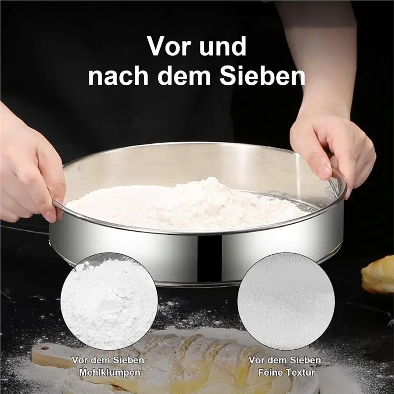SEWS-Flour Sieve Stainless Steel, For Round Baking Strainer Pack Of 2, 15/20 Cm, 60 Mesh Fine Mesh Sifter,For Cereals