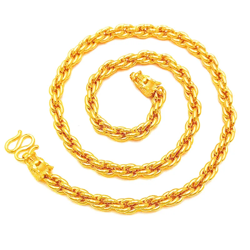 

Luxury 24K 9999 Pure Gold real gold Men's faucet hemp rope necklace 8mm twist knot rope clavicle chain