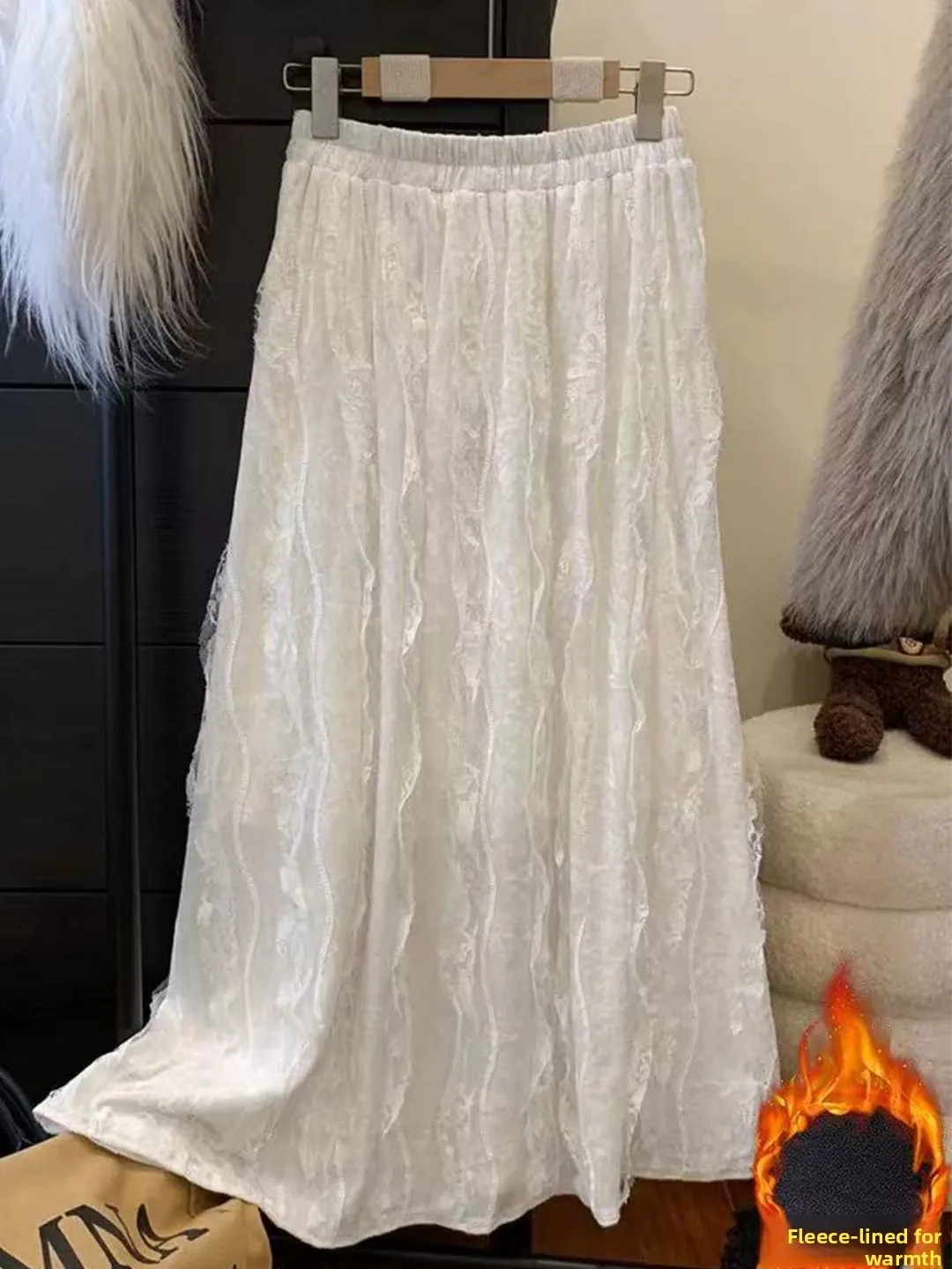 

Thiened Fce зимняя длинная юбка трапециевидной формы с высокой талией, женская кружевная красивая корейская юбка больших размеров для поездок на работу